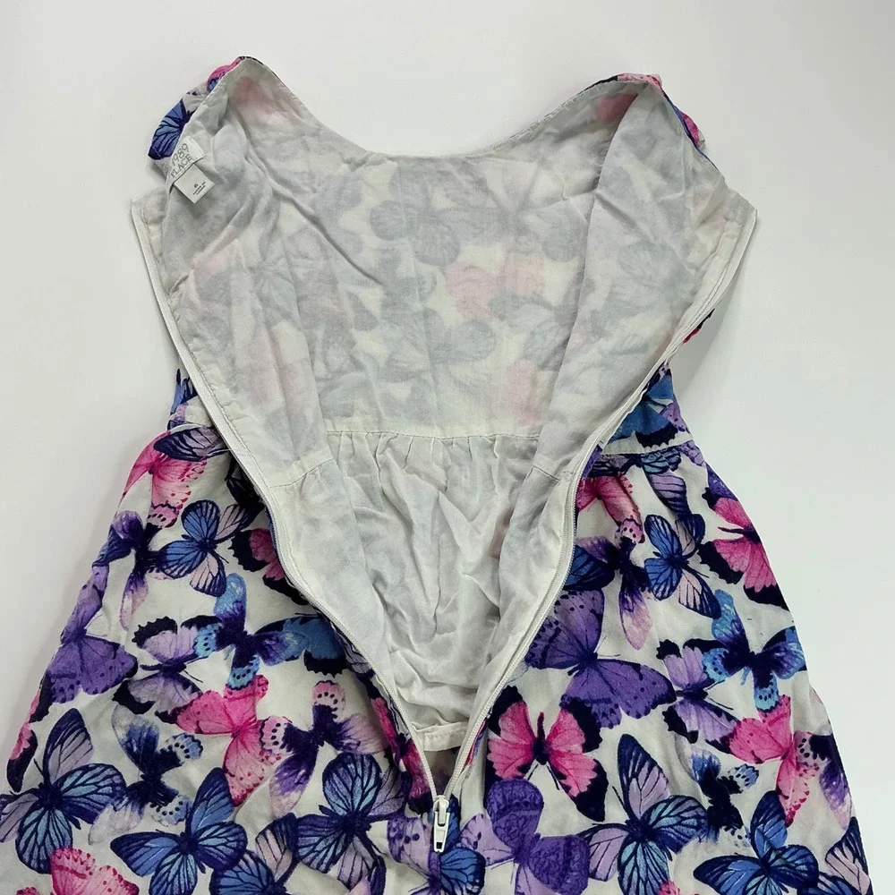 The Children's Place White Purple Butterfly Dress Kids Size 6 Ruffle Cap Sleeve